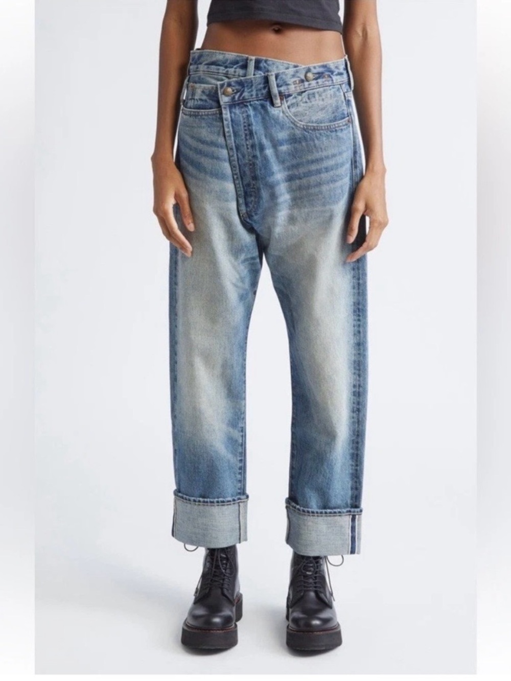 NWT R13 Cuffed Crossover Straight Leg Jeans JapaneseDenim ESTIN SELVEDGE BLUE 26